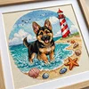 German Shepherd Dog Seaside Puppy-11CT Stamped Cross Stitch Pillowcase 45*45cm