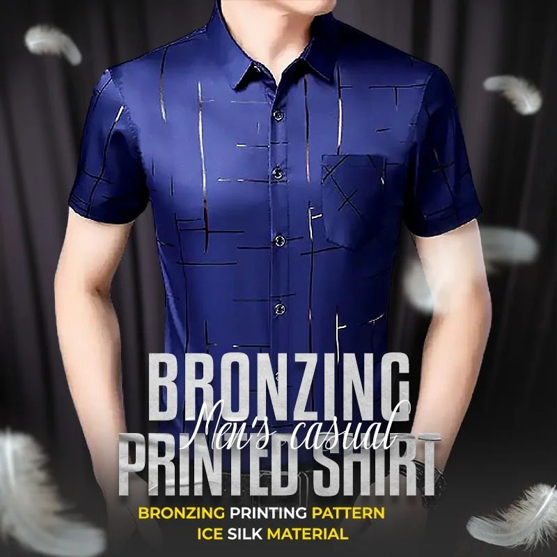 Men's Ice Silk Casual Bronzing Printed Shirt