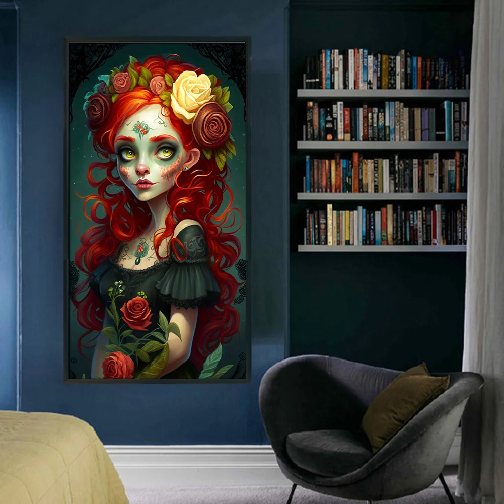 11CT Full Stamped Cross Stitch - Scary Girl(Canvas|40*70CM)