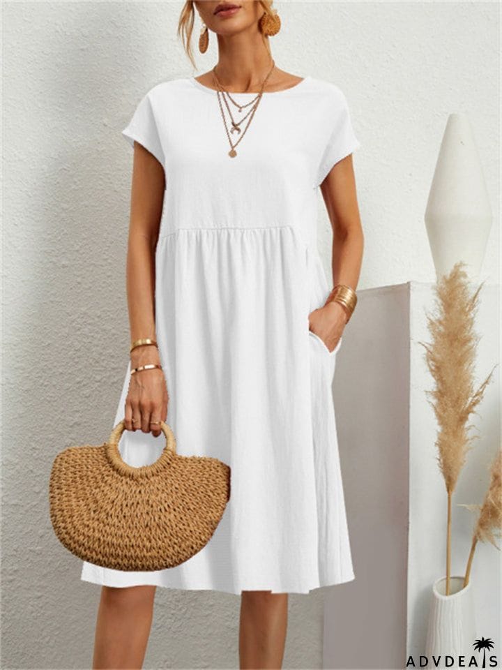 Simple Classy Round Neck A-line Ladies Dress