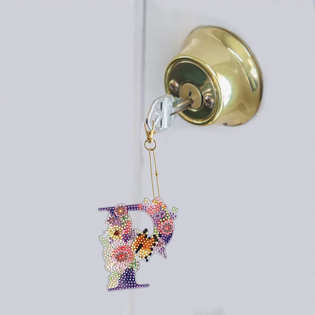 DIY P Diamond Art Key Rings Lettter Keychain Supplies Gift for Kids(Double Sided)