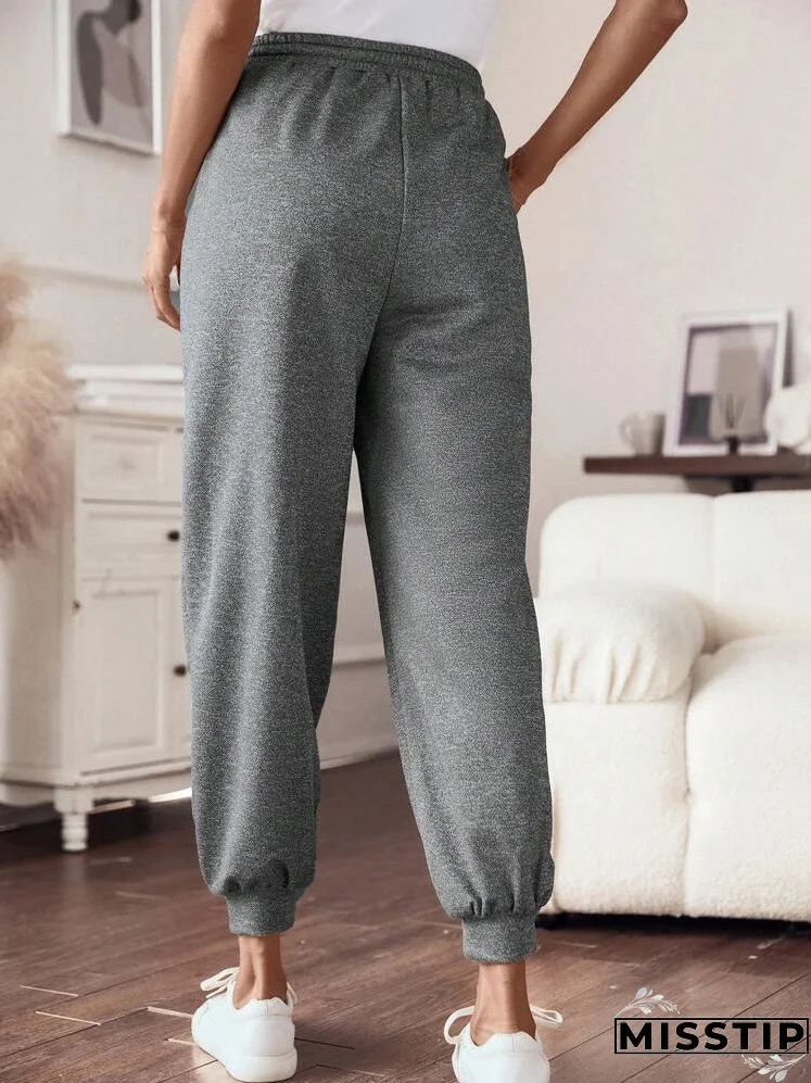 Floral & Letter Graphic Drawstring Waist Sweatpants