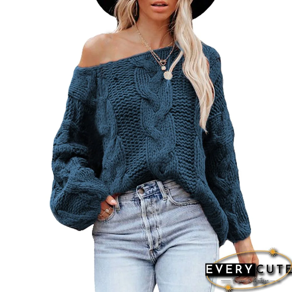 Blue Oversize Pullover Knit Sweater