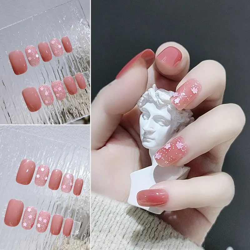 24pcs nail press ons Girl Fake Naisl with glue nail art Purple Star Moon Rhinestone Designs Short Full Artificial ネイルチップ-Nail Inspo