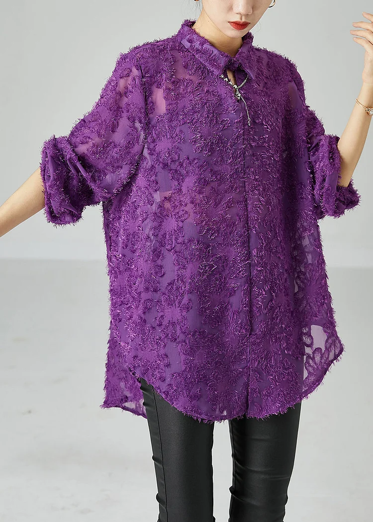 Bohemian Purple Oversized Fluffy Lace Blouse Top Summer