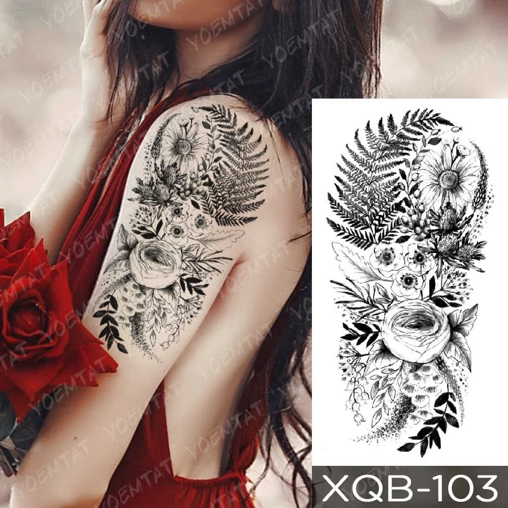 Waterproof Temporary Tattoo Sticker Pink Lotus Rose Lace Flowers Flash Tattoos Snake Dragon Body Art Arm Fake Tatoo Women Men