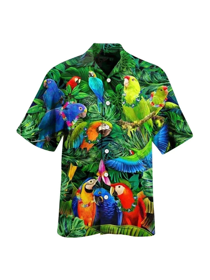 Men's Summer Yards 3D Short-sleeved Shirt Digital Printing Hawaiian Green Short-sleeved Shirt | 168DEAL