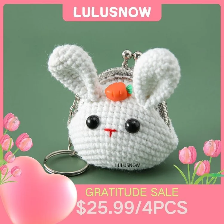 Lulusnow Handmade White Forest Animal Rabbit Easter Gift Crochet Coin Purse Keychain Bag Pendant Gift for Her/Friend/Kids