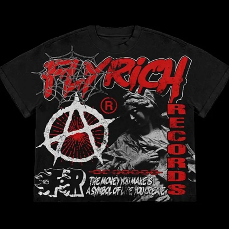 Aonga Vintage Oversize Tshirt Streetwear Women Tops Y2K Vintage FlyRich 2019 World Graphic Print 100% Cotton T-Shirt Men Short Sleeves aonga
