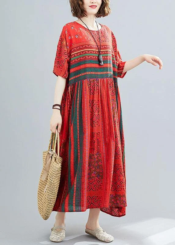 Plus Size Red Loose Patchwork Print Summer Dress