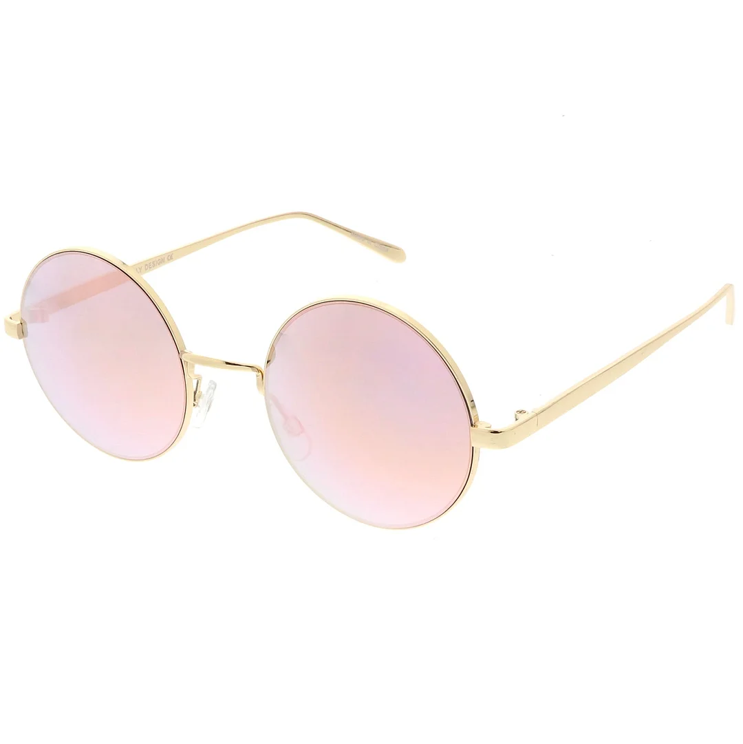 Premium Retro Round glasses With Metal Frame Slim Arms Colored Mirror Lens 52mm