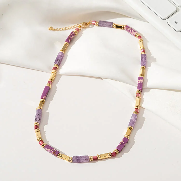 Olivenorma Geometric Rectangle Charoite Purple Emperor Stone Clavicle Necklace