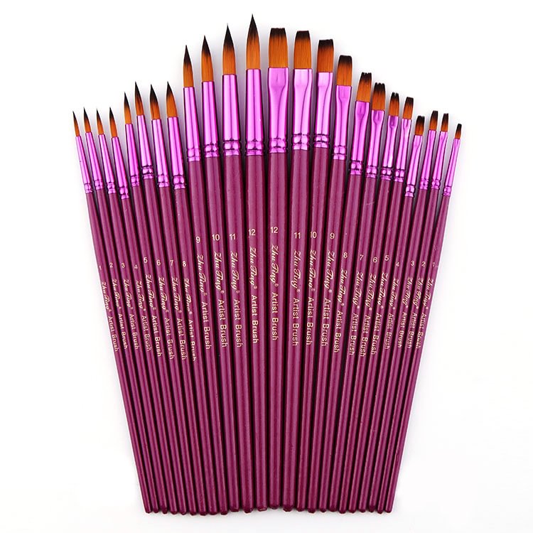12 Purple Pole Round Peak Pointed Watercolor Nylon Wool  Pen Set-Himinee.com