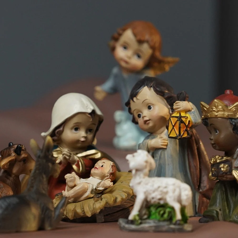 11pcs/ Set Christ Birth of Jesus Ornament Gifts Nativity Scene Crafts Resin Christmas Manger Decoration Catholic Figurines