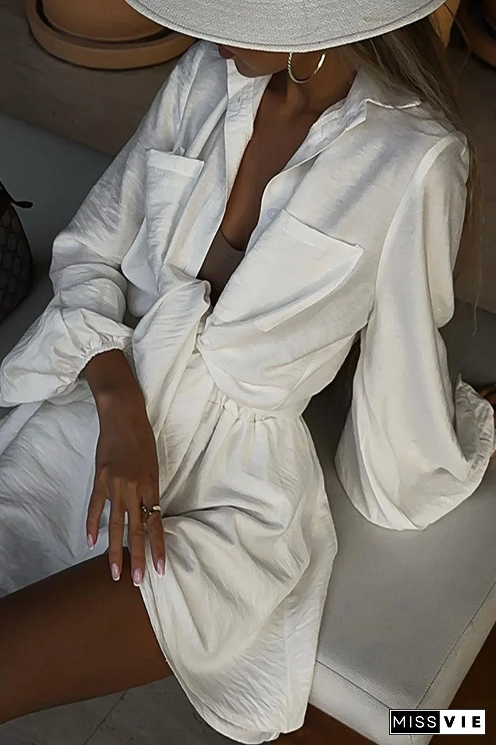 Sweet Solid Turndown Collar Long Sleeve Two Pieces