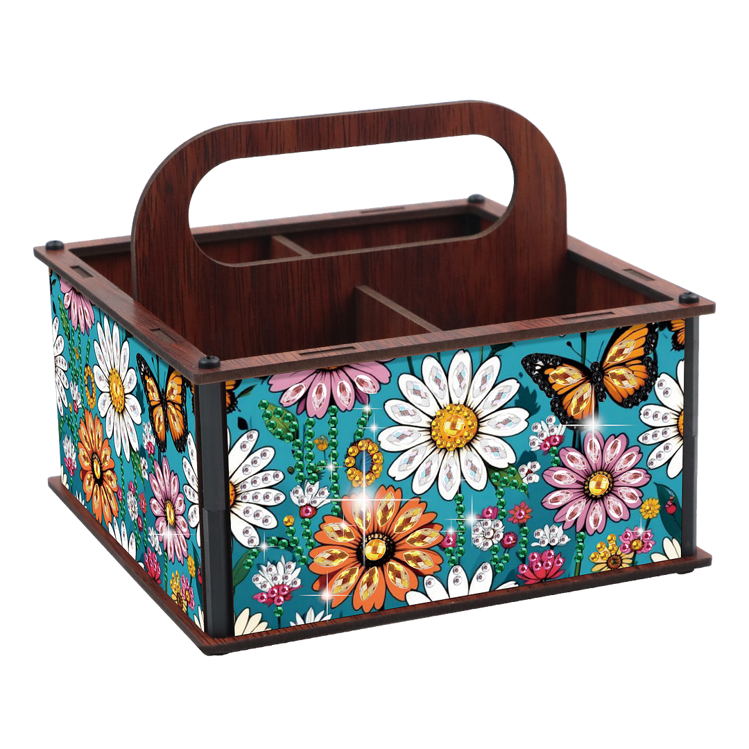 DIY Flower Butterfly Wooden Diamond Painting Handheld Storage Box Kit Home Decor