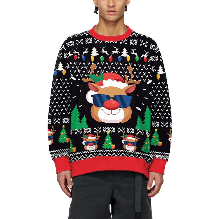 Unisex Reindeer Print Ugly Christmas Sweater