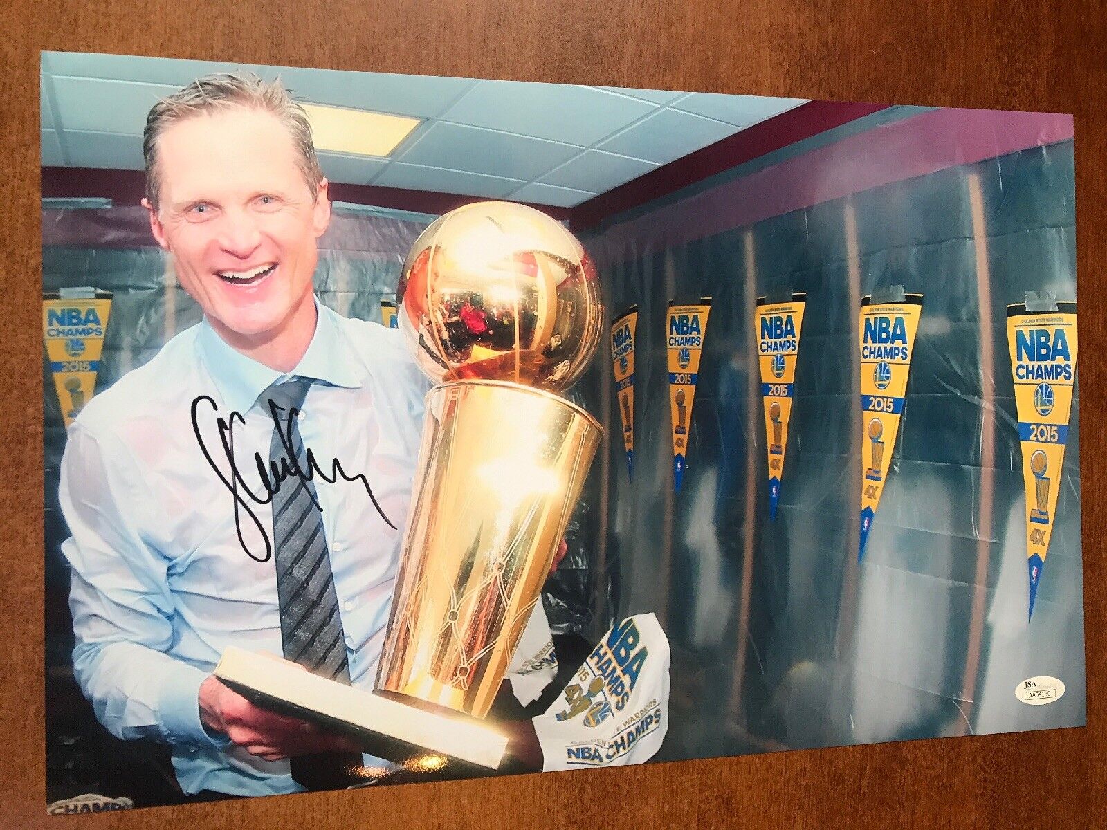 STEVE KERR Signed Autographed GOLDEN STATE WARRIORS, CHAMPS 11x17 Photo Poster painting JSA COA