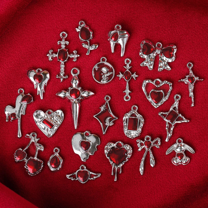 20 PCS/Package 22 * 9mm Alloy Cherry Heart Shape Rose Pendant Jewelry Accessories