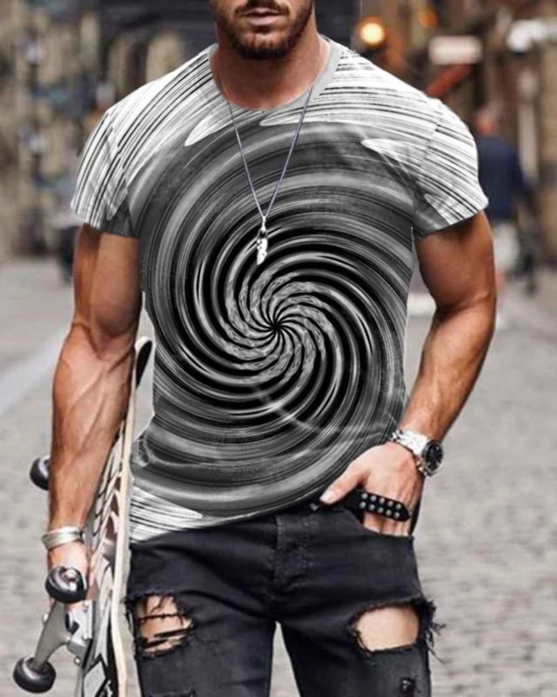 Fashion Style Rotating Black Striped Short-sleeved T-shirt