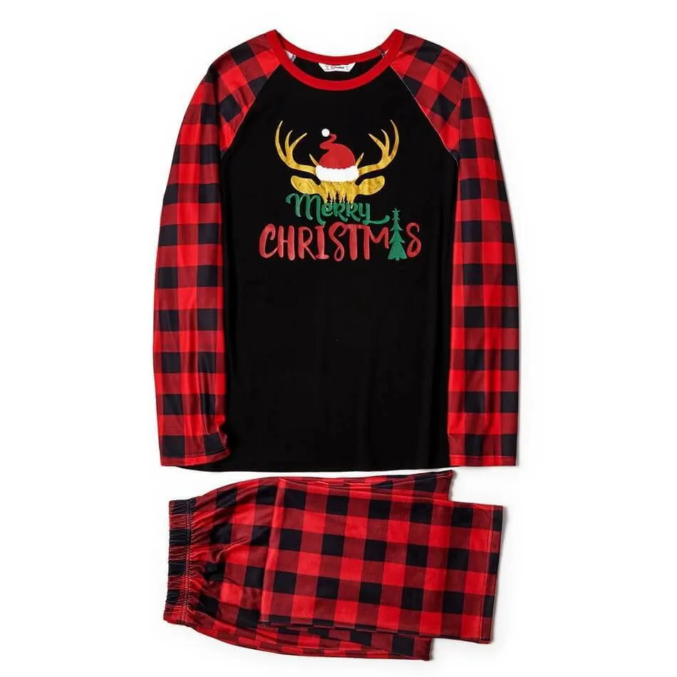 Family Matching Reindeer Wearing Christmas Hat Print Pajamas Sets
