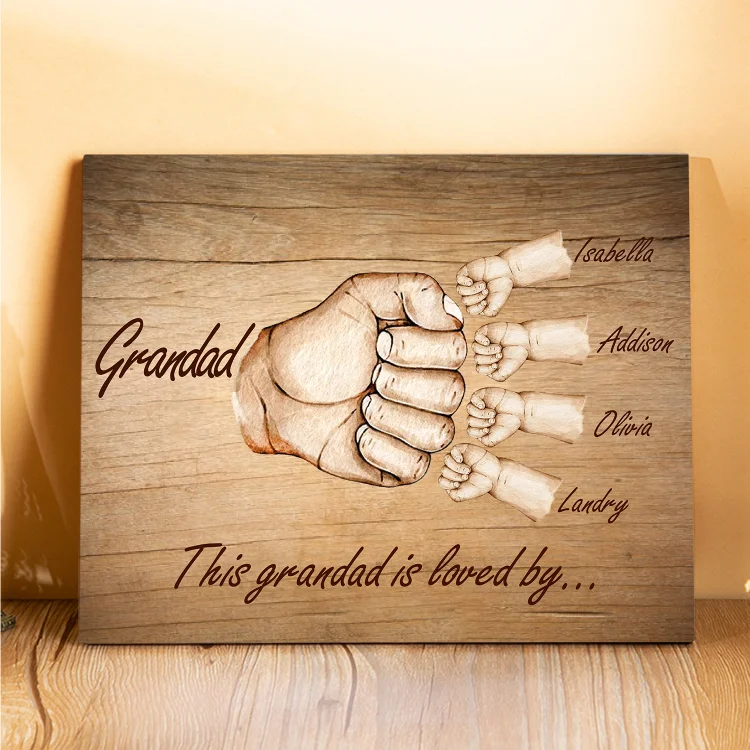 5 Names-Personalized Grandad Family Fist Bump Frame Wooden Ornament Custom Text Plaque Home Decoration for Grandfather