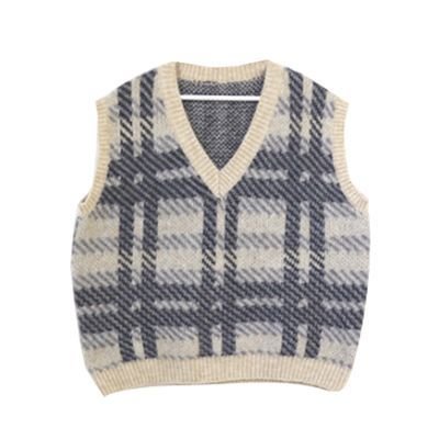Plain Shirt / Plaid Sweater Vest / Asymmetrical A-Line Mini Skirt YP3754