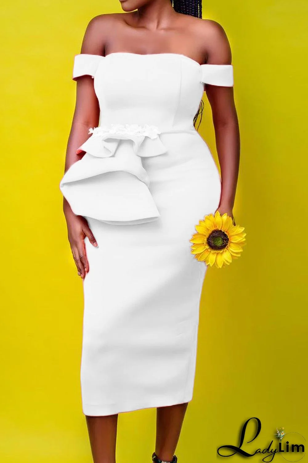 White Celebrities Elegant Solid Split Joint Off the Shoulder One Step Skirt Dresses