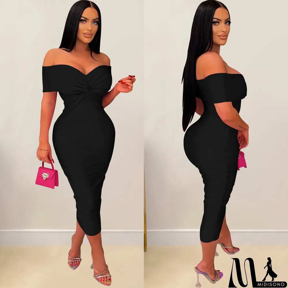 MidiSono - Sexy Cross Wrap Chest Cross Pleated Maxi Dress