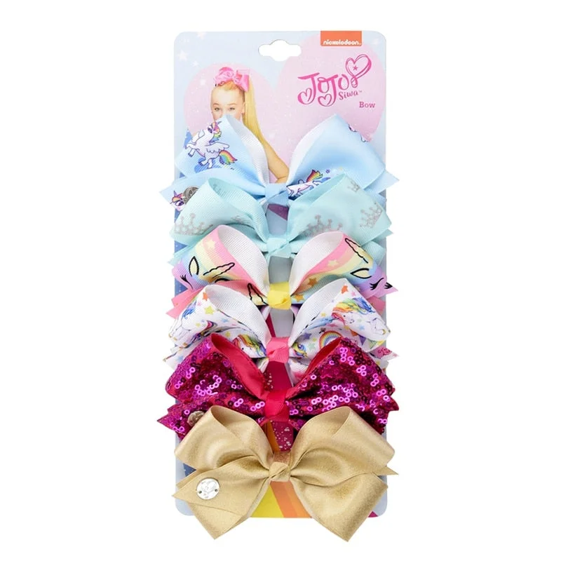 6 Pieces/Set JoJo Bows Jojo Siwa Rainbow Printed Knot Ribbon Bow For Girls Handmade Boutique Hair Clip Children Hair Accessories