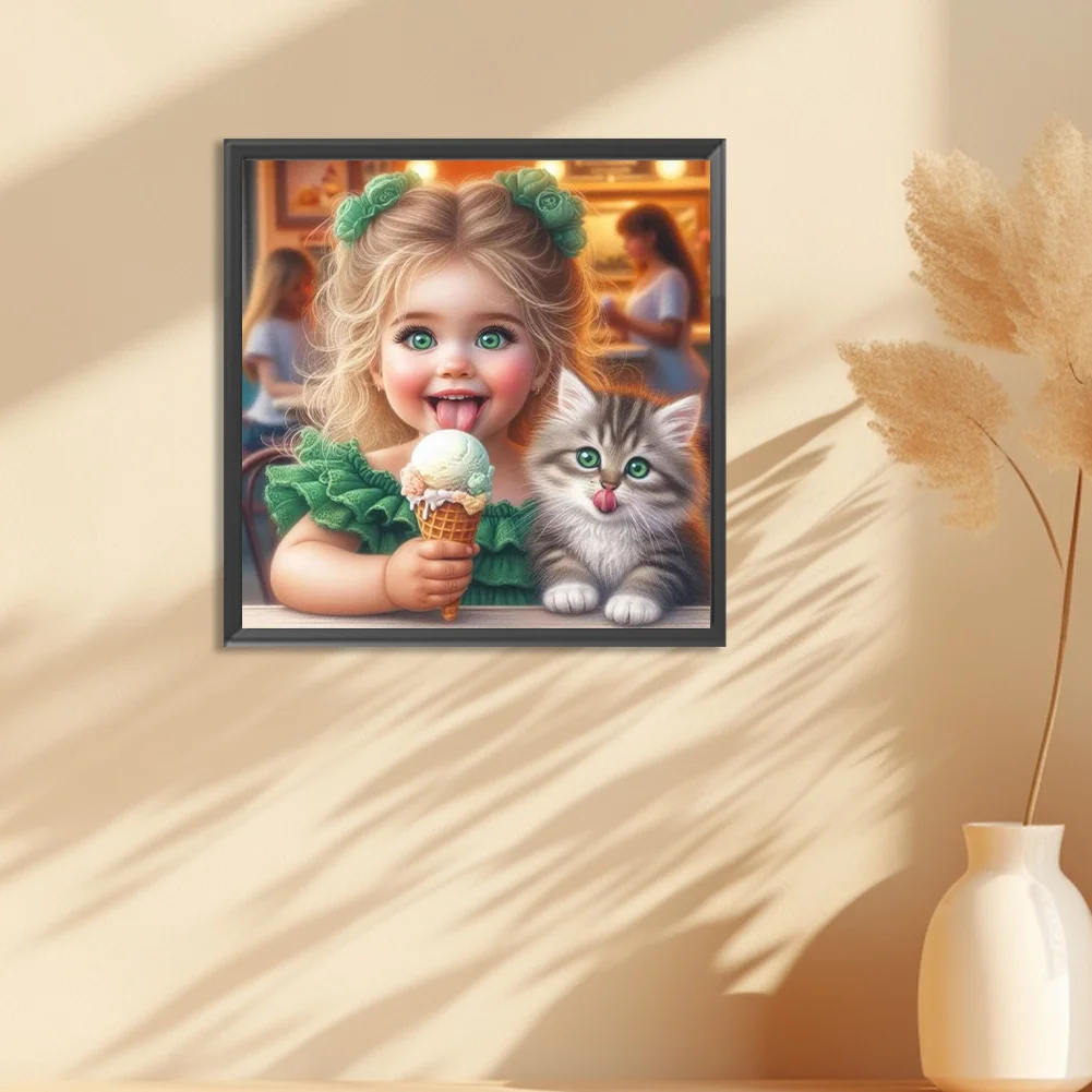 Diamond Painting - Full Round Drill - Cute Little Girl(Canvas|30*30cm)