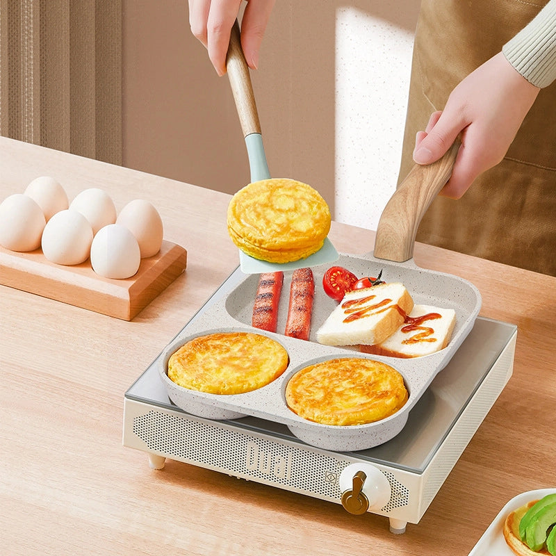 Three-in-One Fried Egg Artifact Non-stick Breakfast Fried Egg Pan Flat Bottom Egg Hamburger Pan Household Steak Frying Pan