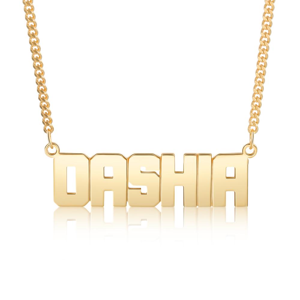 Men's Name Necklace Capital Letters Custom Name Chain 14K Gold Pated