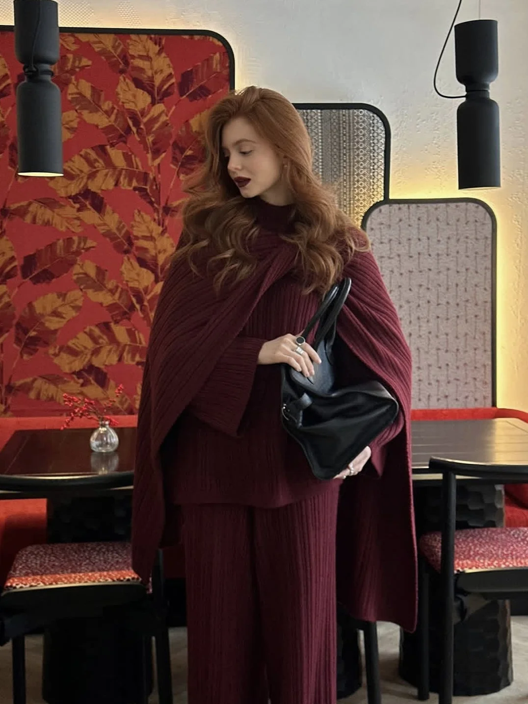 Athvotar Athvotar And Winter Pure Color Round Collar Jersey Sweater Set Of Women's Loose Knitted Sweater Broad Leg Trousers Scarf Three Sets