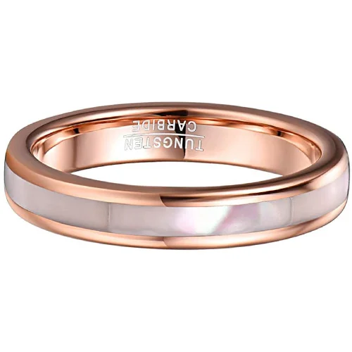 4MM 6MM 8MM Women's Or Men's Tungsten Carbide Matching Rings Rose Gold Pearl Shell Comfort Fit Carbon Fiber Couple