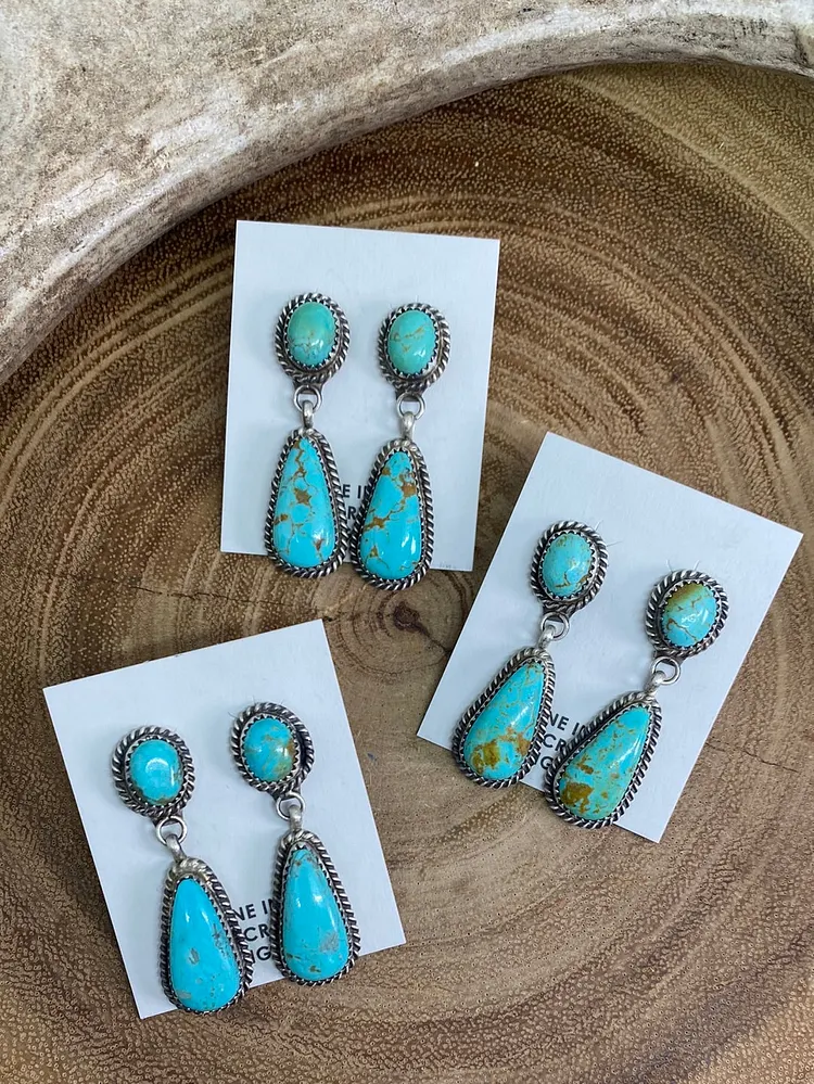 Sendera Stone Post Sterling Earrings With Teardrop - Turquoise