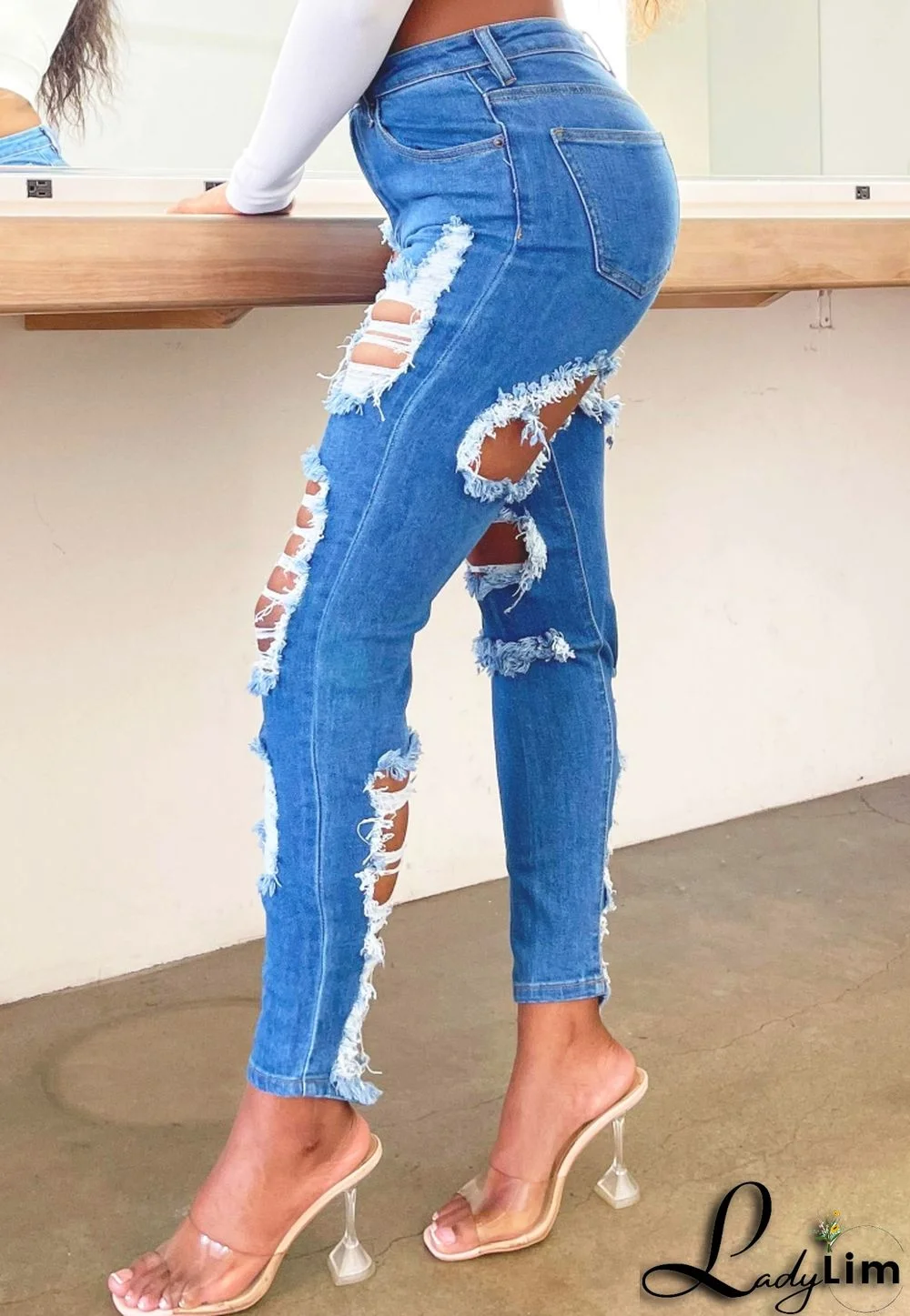 Summer Stylish Blue Ripped Jeans
