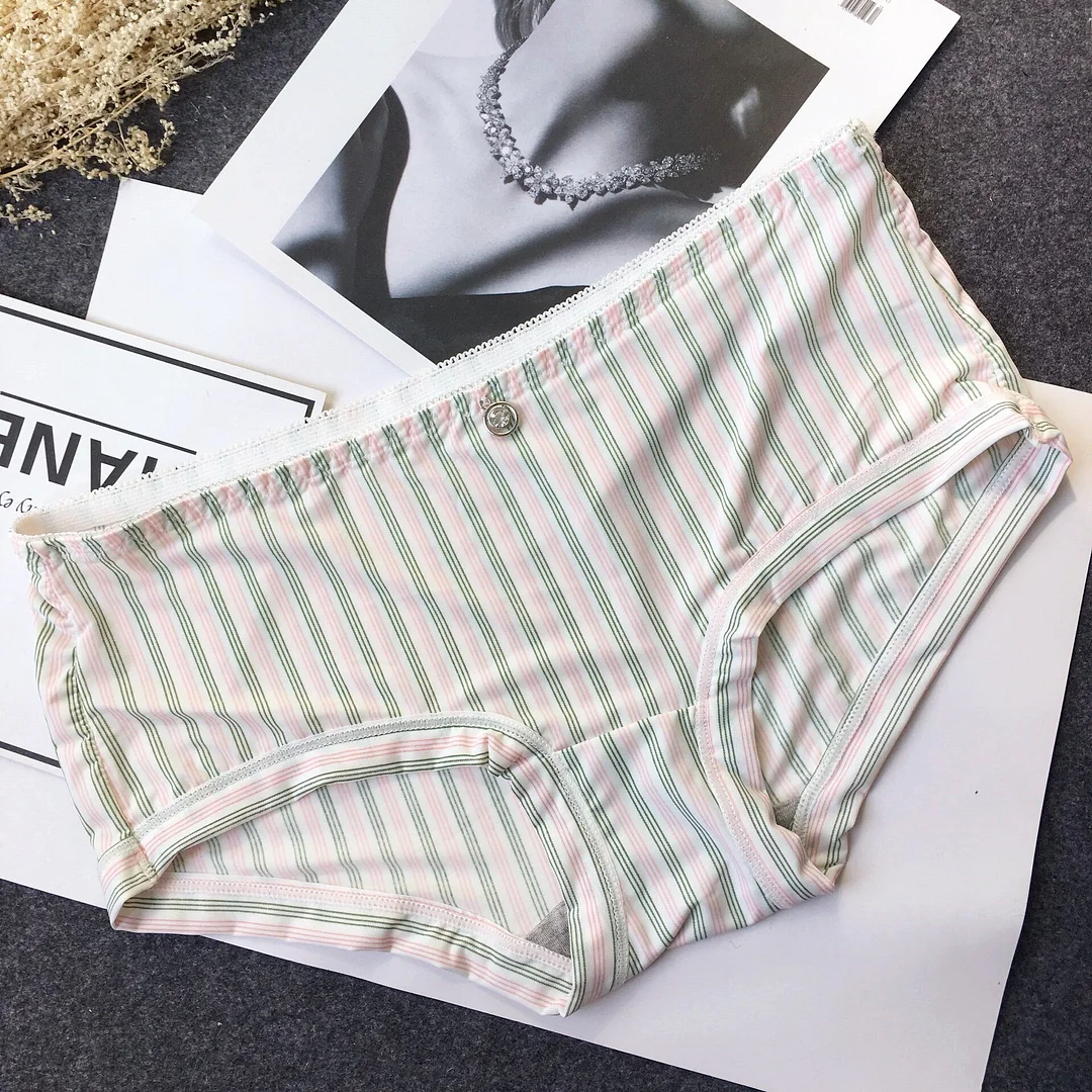 Billionm Colors Ice Silk Printing Cute Students Low Waist Cartoon Plaid Women's New Underwear Lolita Fruit Animal Fashion Panties Bow