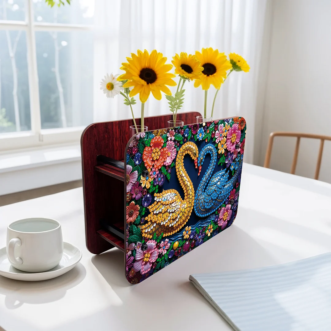 Swan DIY Flower Vase Wooden Double Sided Desktop Diamond Art Kit for Home Decor