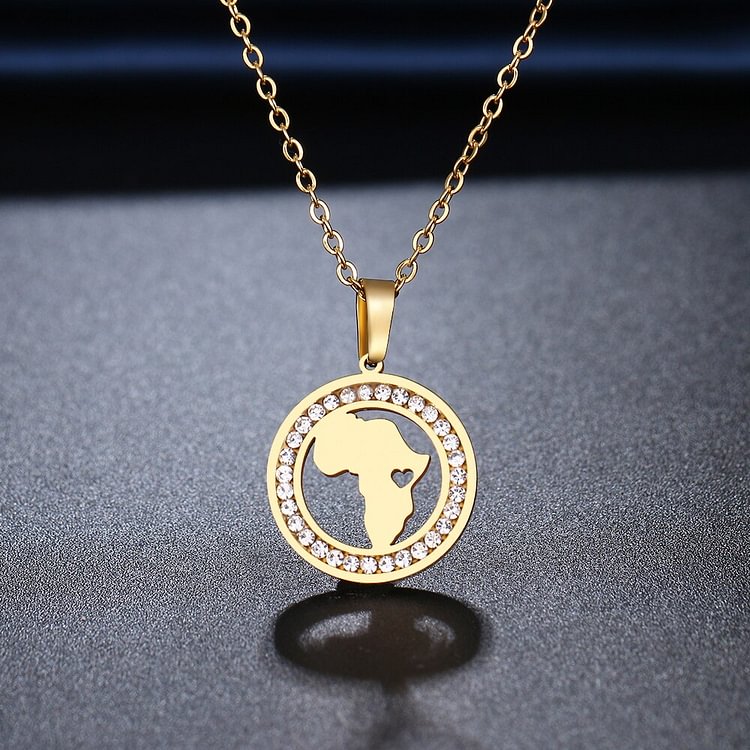 Iced Out Rhinestone Africa Map Pendant Necklace Jewelry