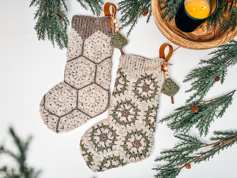 Festive Granny Hexagon Stocking - Instant Christmas Crochet Pattern