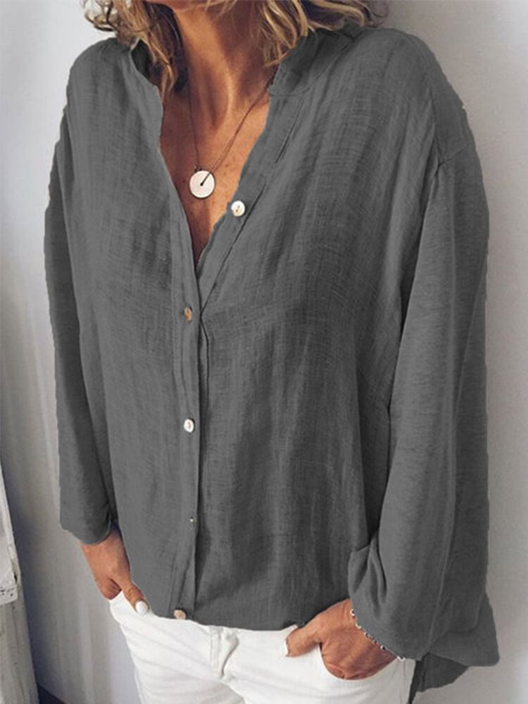 Long Sleeve Solid Color Stand Collar Blouse For Women P1536763