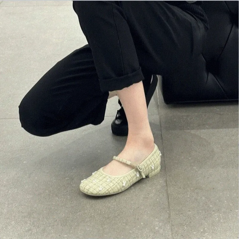 Churchf Churchf Heel Retro Women's Shoes 2024 Spring And Summer New Mary Jane Shallow Single Shoes Women's Thick Heel Breathable Bean Shoes