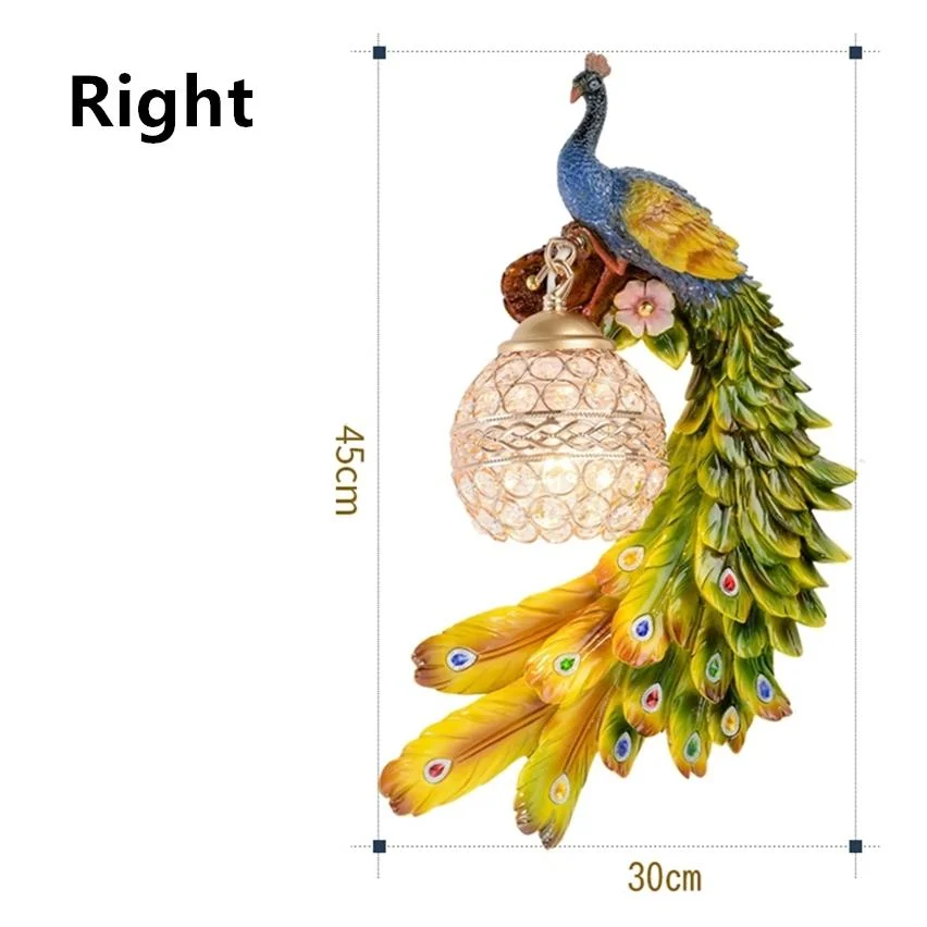 European Luxury Wall Lamp Bohemia Color Peacock LED Lusters Crystal Lampshade Wall Light Bedroom Bedside Resin Wall Sconce Lamp