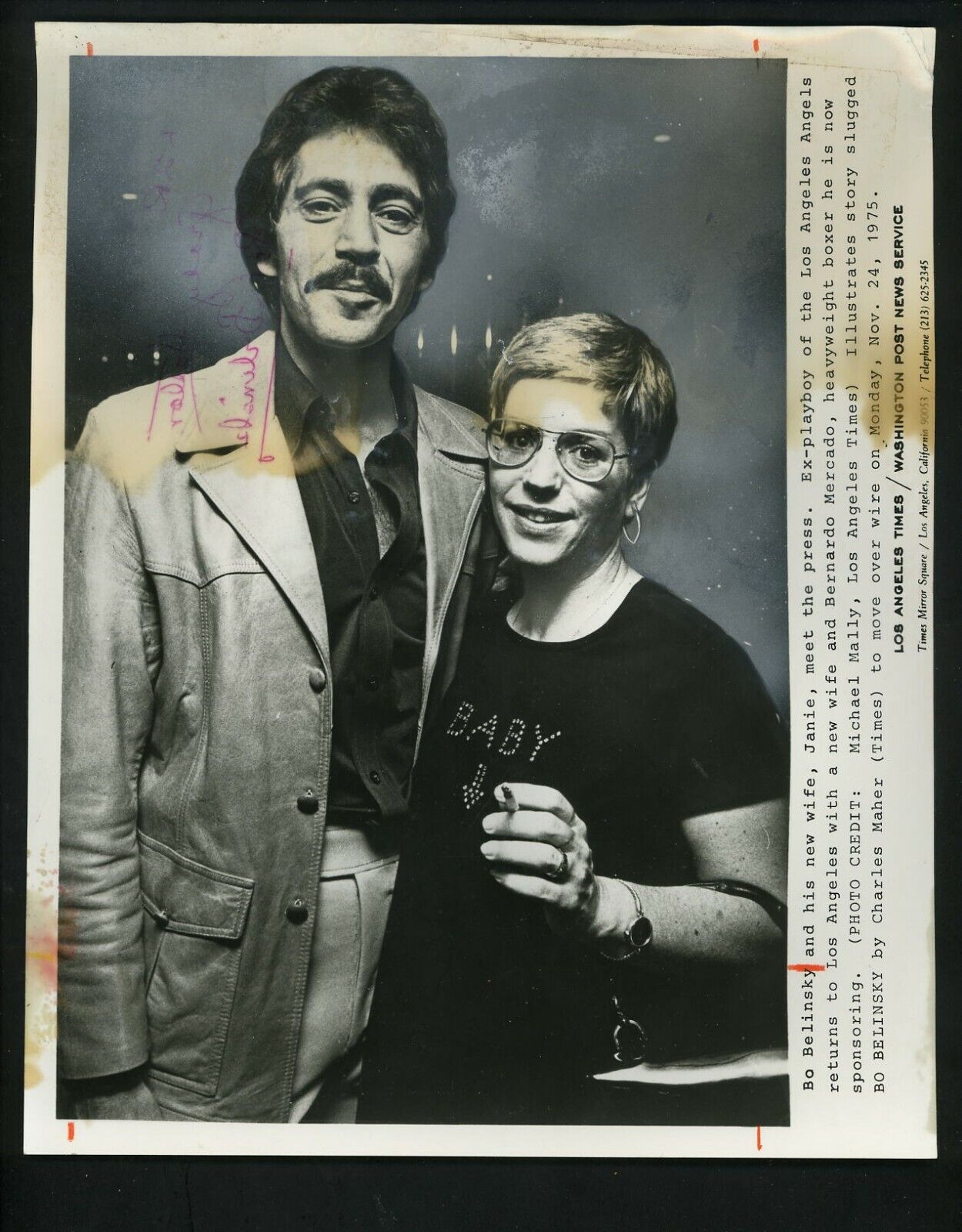 Bo Belinsky & wife Janie Lot of 2 1975 Press Photo Poster paintings California Angels