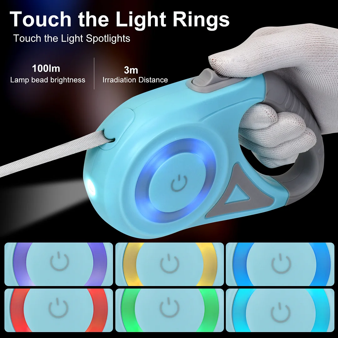 BEBANG Retractable Dog Leash, 16ft with Light, Anti-Slip Handle, One Button Brake & Lock Tangle-Free Dog Retractable Leash