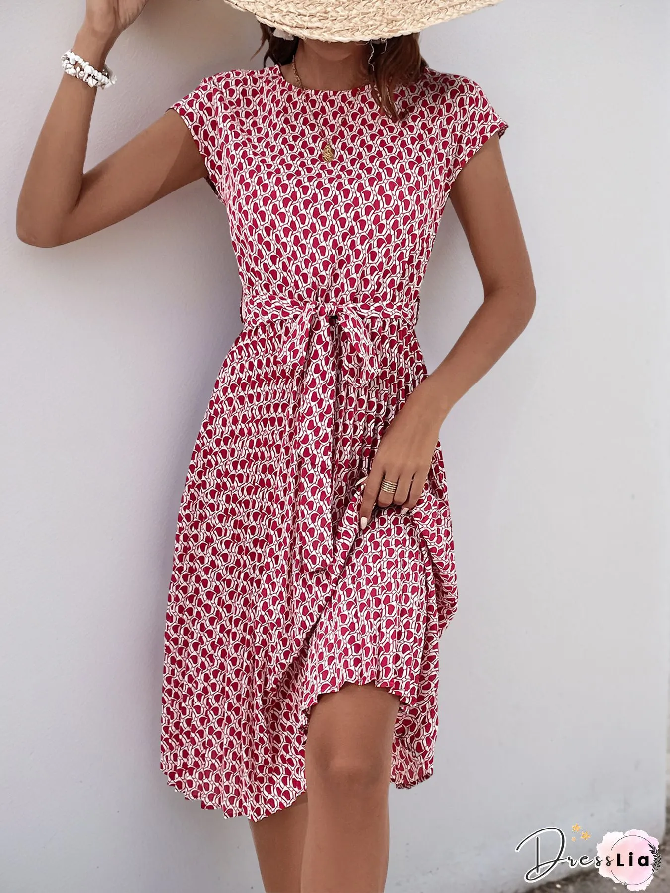 Vintage Floral Printed Lace Short Sleeve V Neck Plus Size Casual Weaving Dress