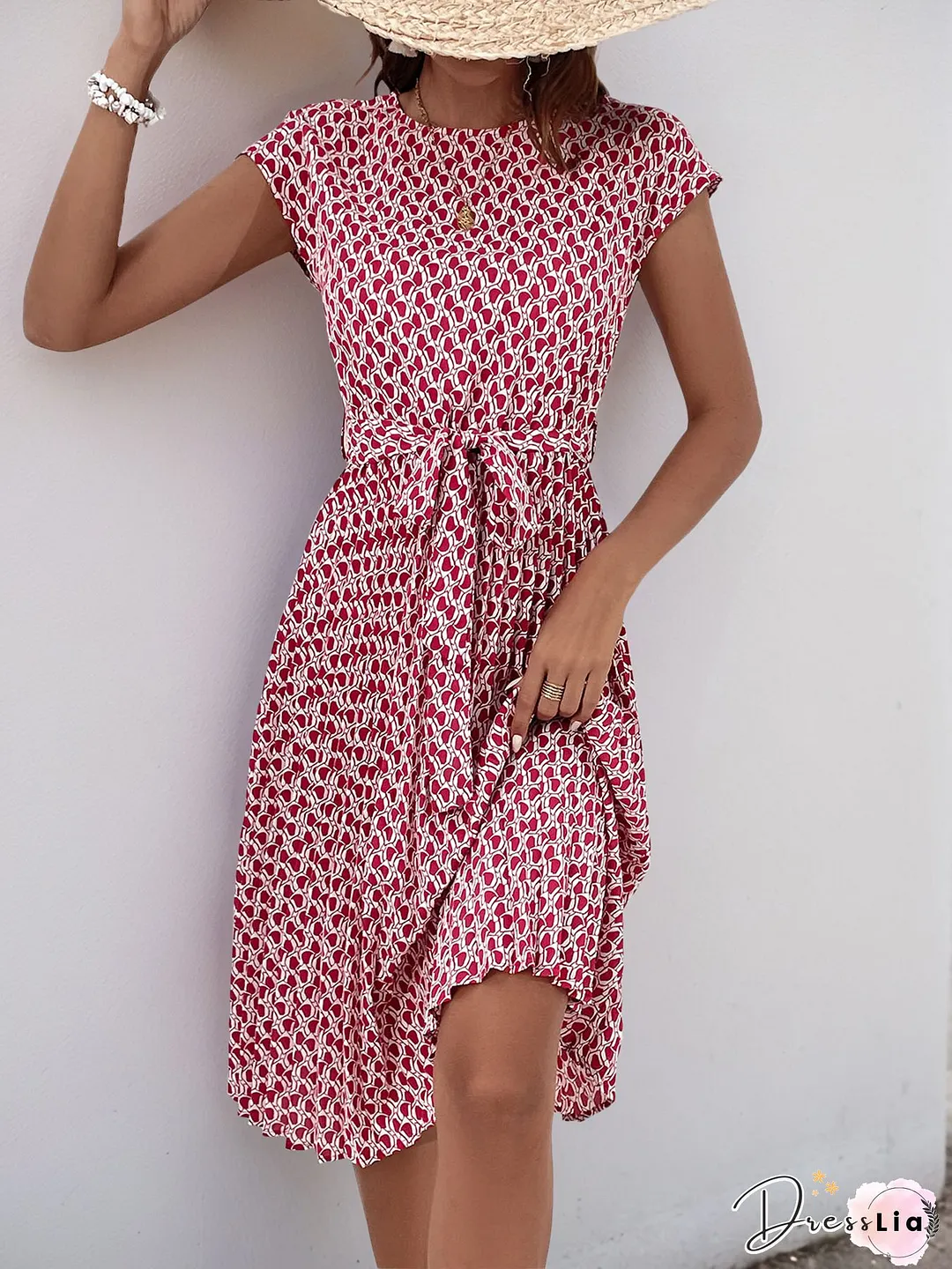 Vintage Floral Printed Lace Short Sleeve V Neck Plus Size Casual Weaving Dress