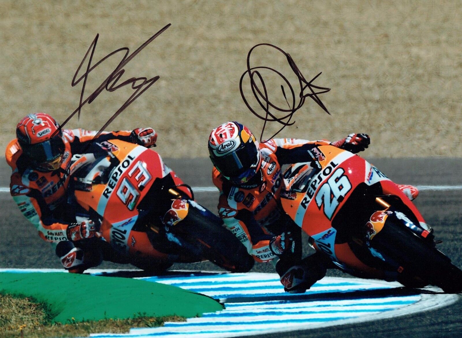 Marc MARQUEZ & Dani PEDROSA 2017 SIGNED 16x12 Autograph Photo Poster painting AFTAL COA MOTOGP