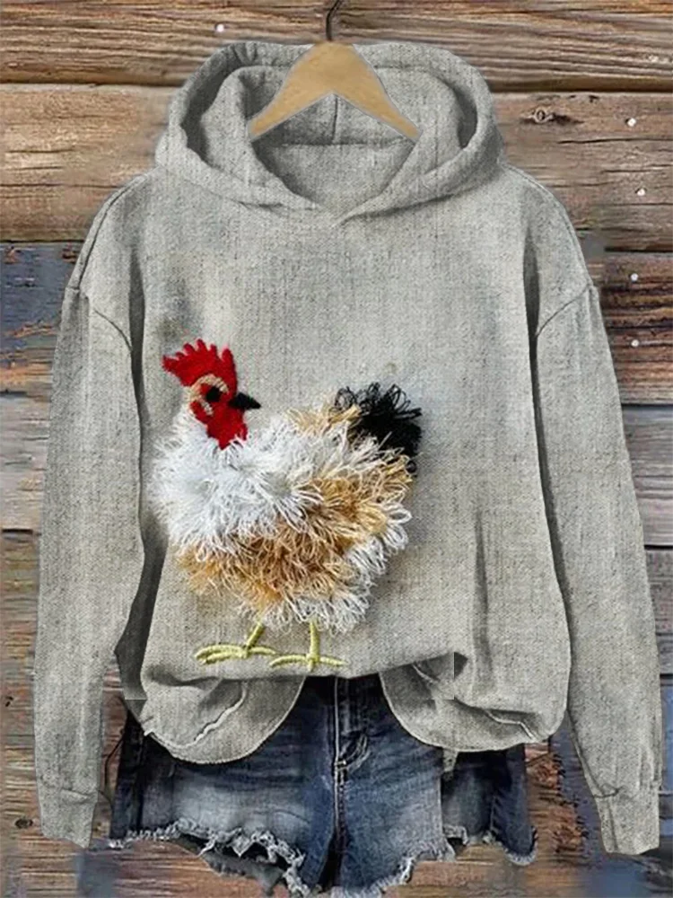 Comstylish Fuzzy Chicken Embroidery Cozy Hoodie